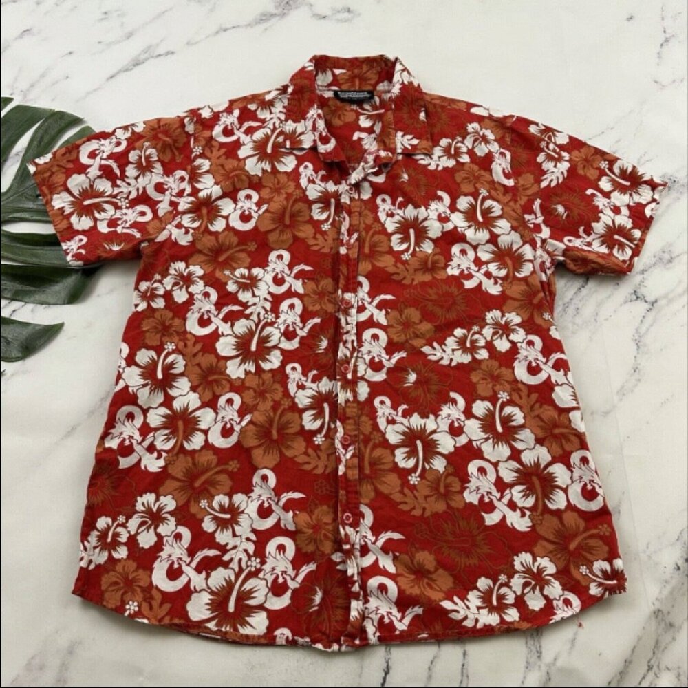 Dungeons & Dragons Mens Hawaiian Shirt Size L Orange Red Tropical Floral 2018